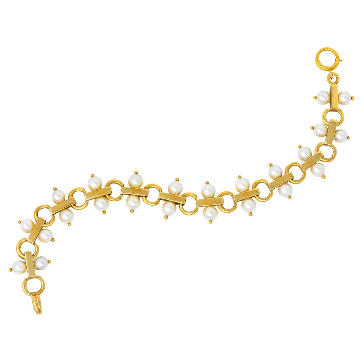 Tiffany & Co. Vintage Pearl 14 Karat Gold Link Bracelet