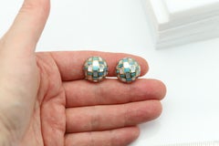 Tiffany & Co Vintage Pearl & Opal Inlaid Mosaic Earring Clips Dome Checkerboard