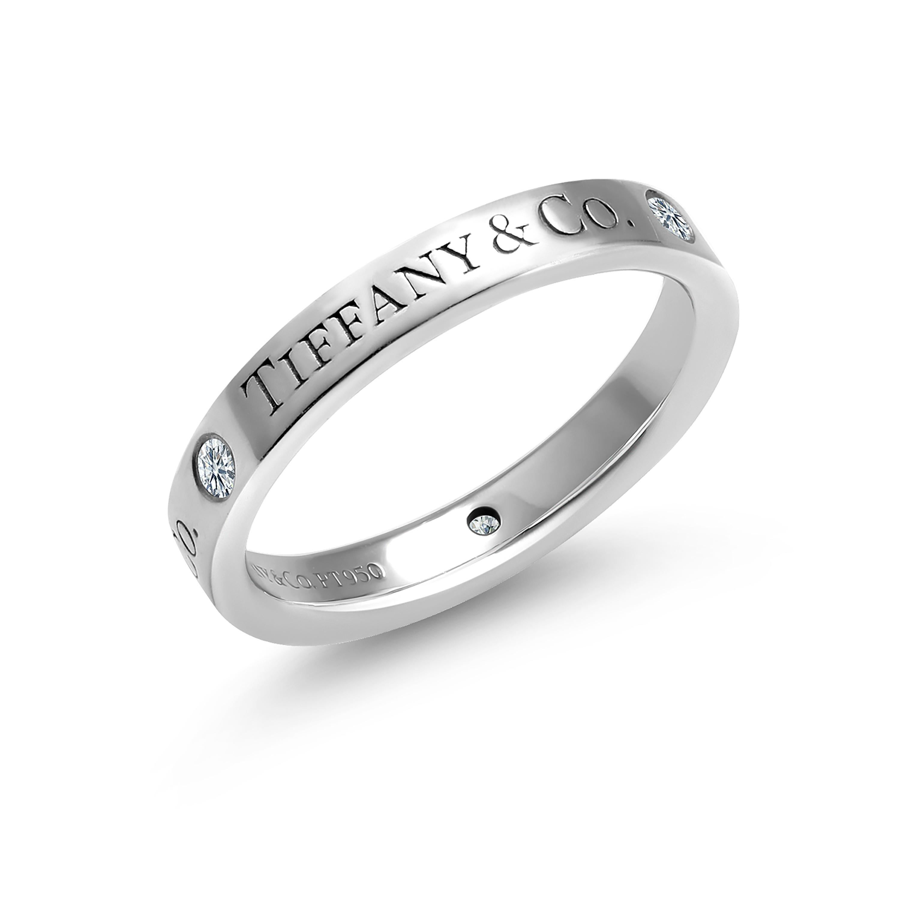 Tiffany Co, bracelet vintage en platine avec diamant 0,15 carat n° 85, taille de doigt 5  en vente 3