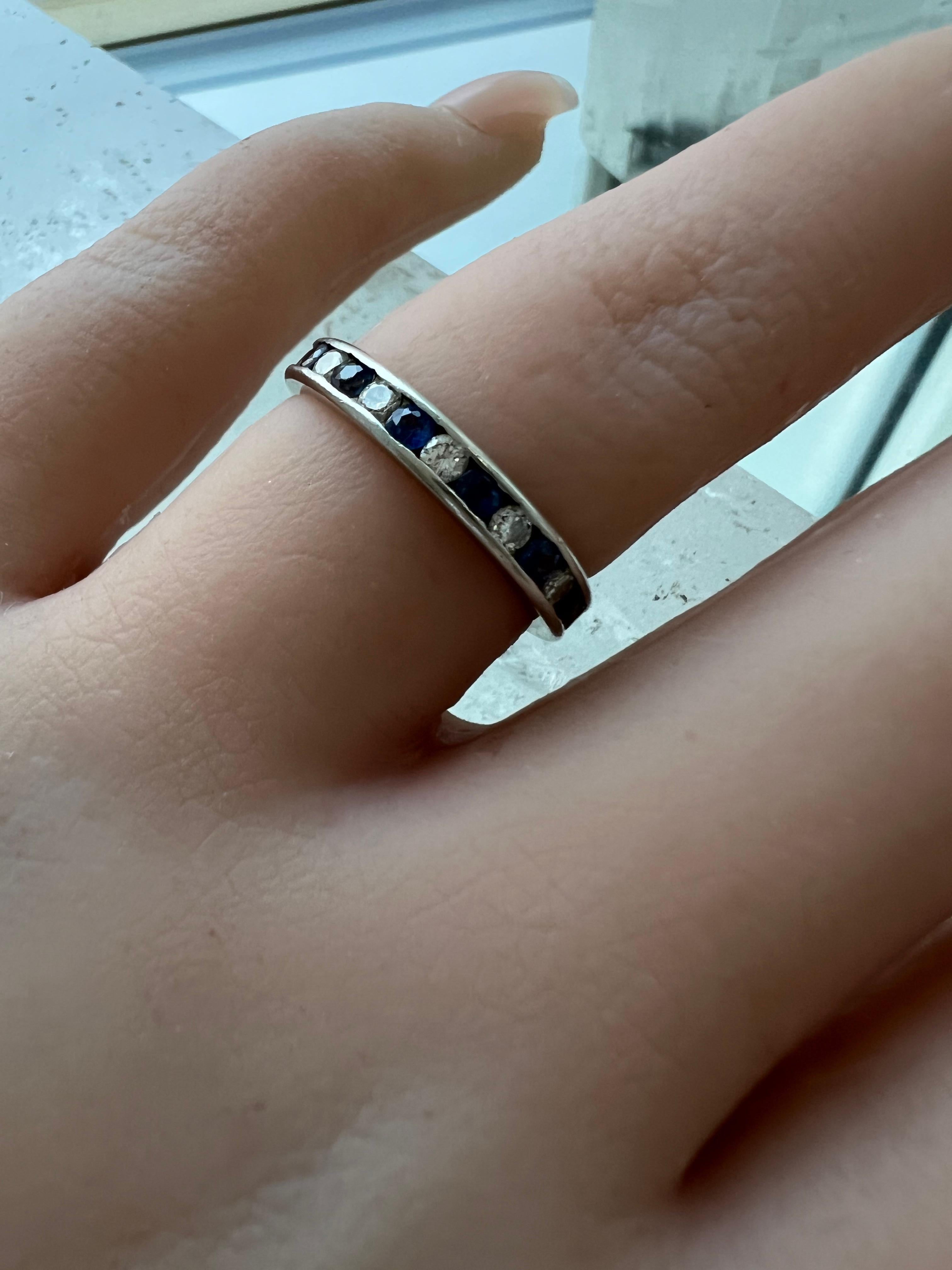 Round Cut Tiffany & Co Vintage Platinum Sapphire and Diamond Eternity Wedding Band.