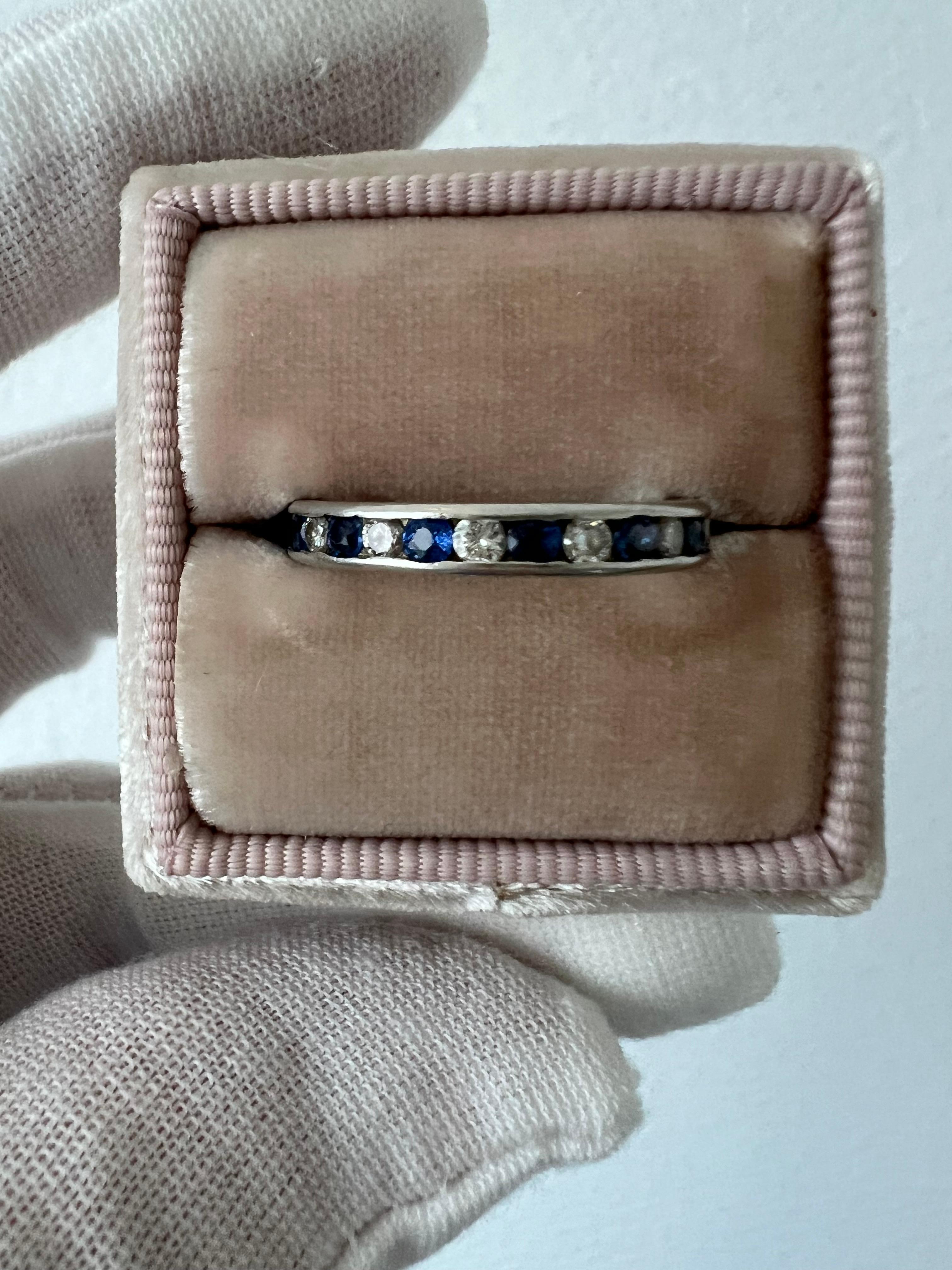 Tiffany & Co Vintage Platinum Sapphire and Diamond Eternity Wedding Band. In Good Condition In San Francisco, CA