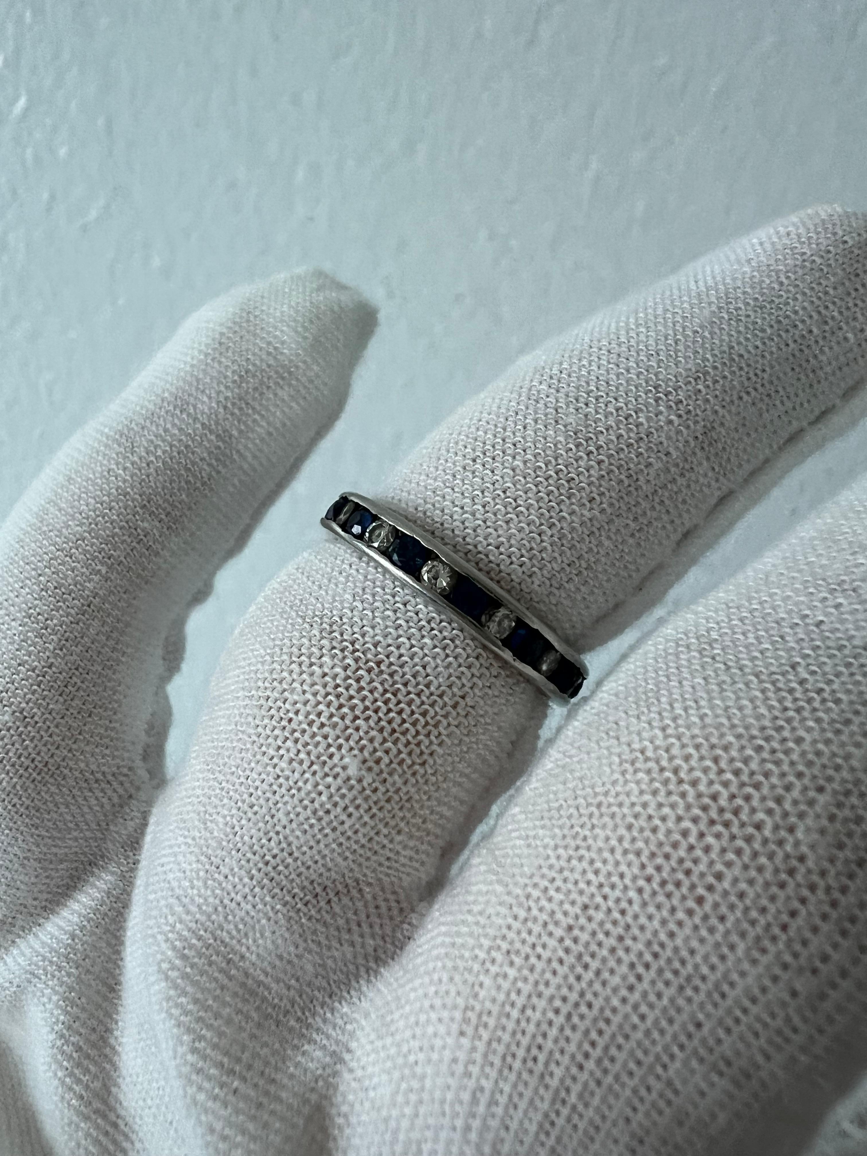 Women's or Men's Tiffany & Co Vintage Platinum Sapphire and Diamond Eternity Wedding Band.