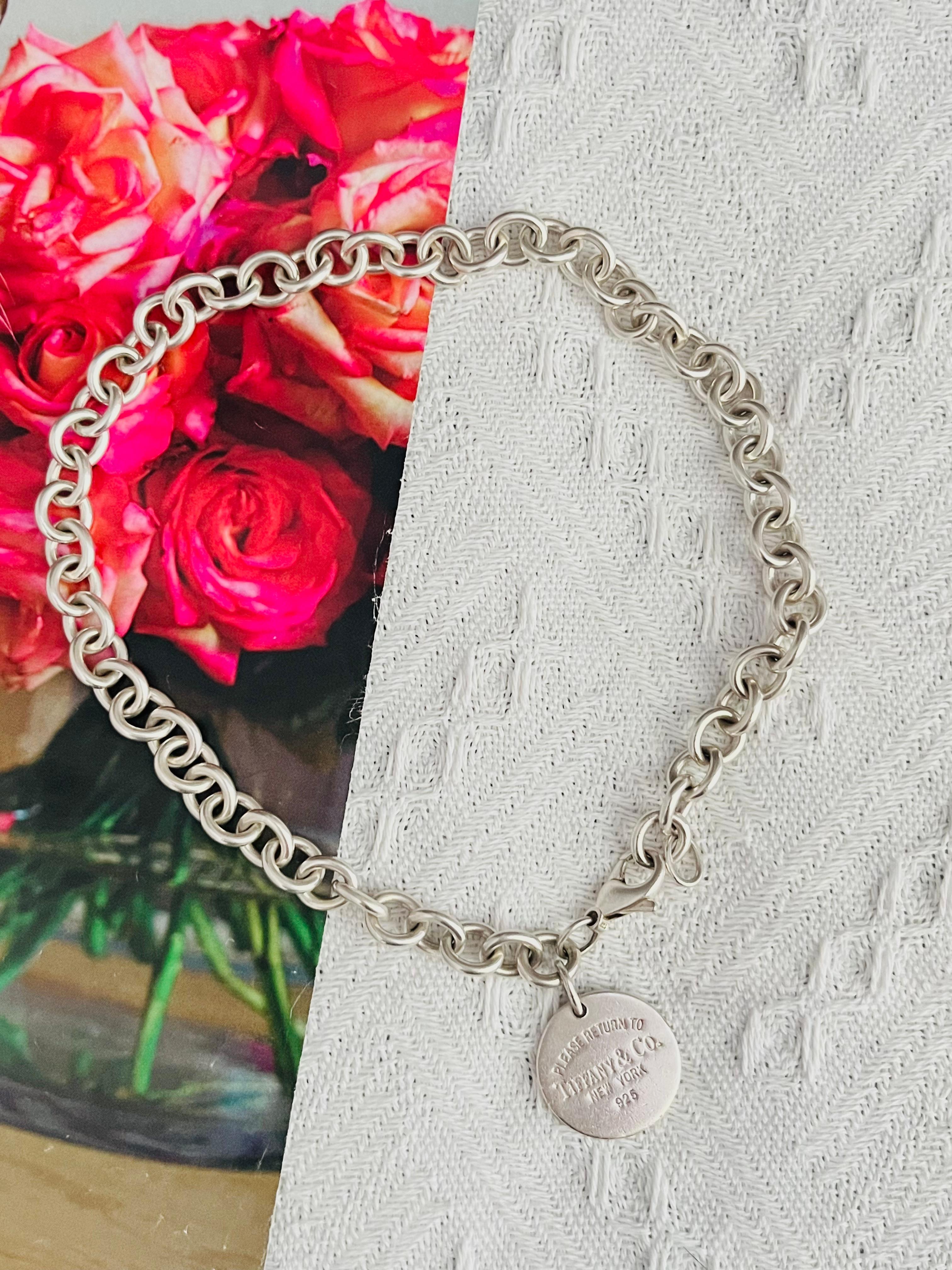 Art nouveau Tiffany & Co Vintage Please retourner à cercle rond collier pendentif en argent 925 en vente