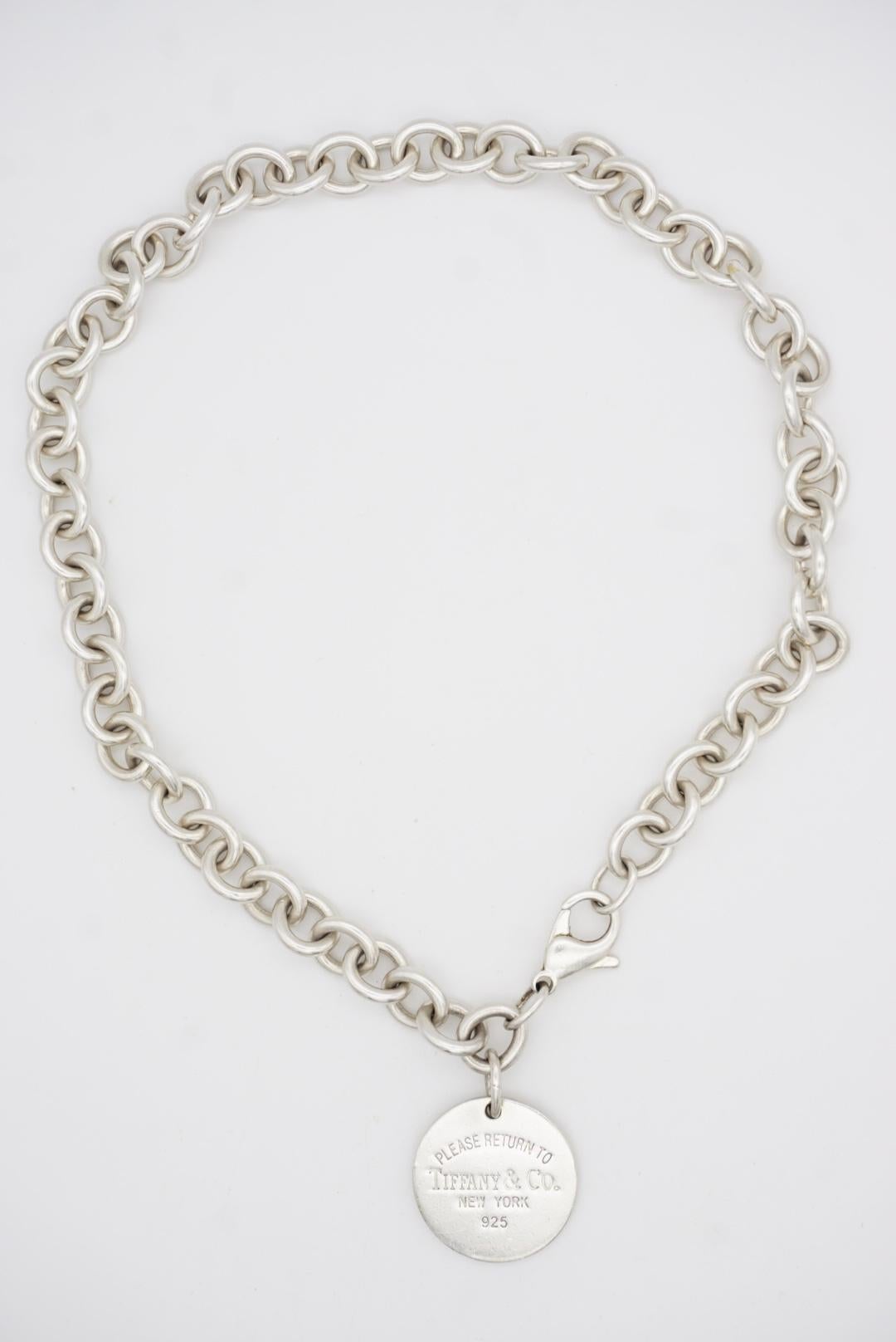 Tiffany & Co Vintage Please retourner à cercle rond collier pendentif en argent 925 en vente 3