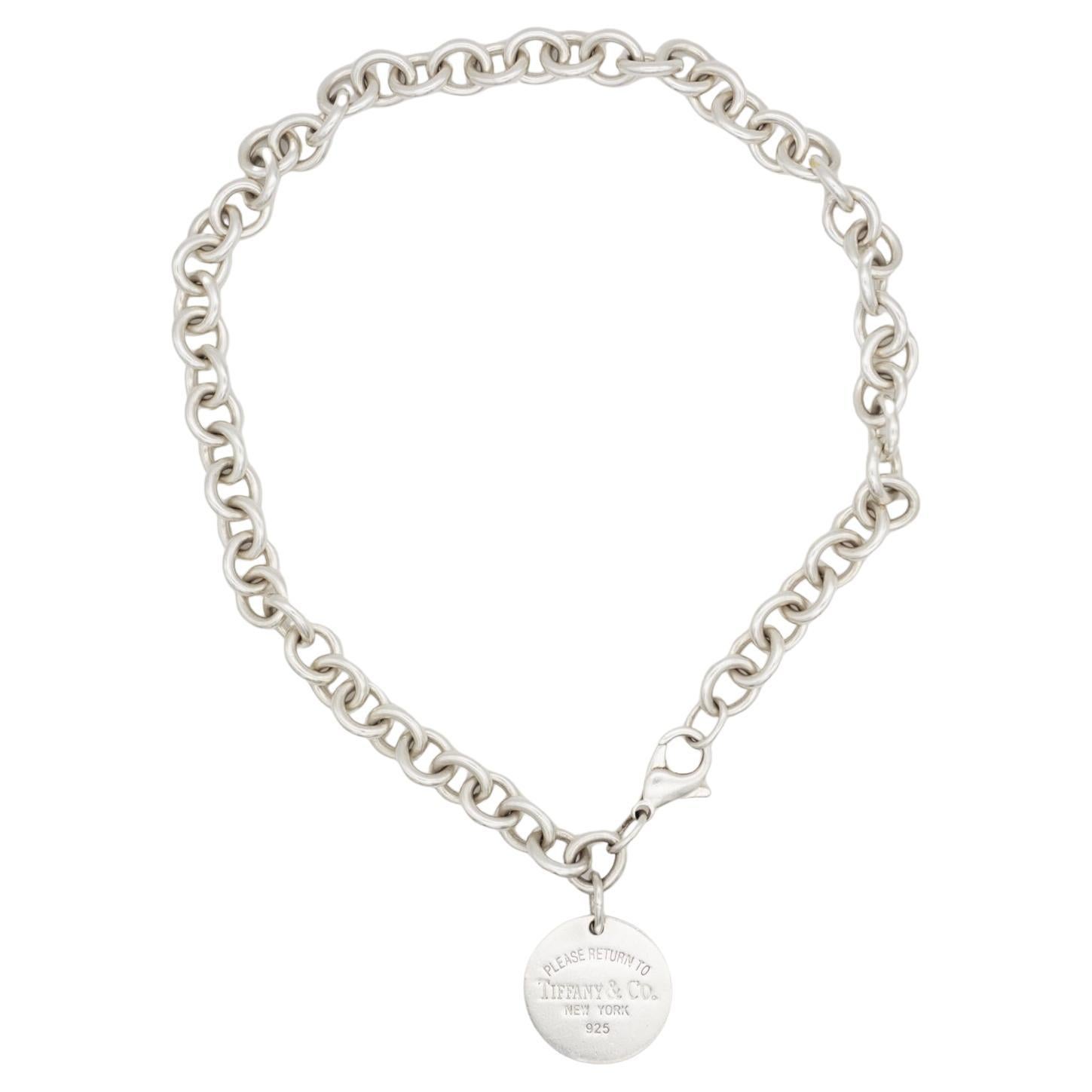 Tiffany & Co Vintage Please Return To Round Circle Pendant Necklace 925 Silver