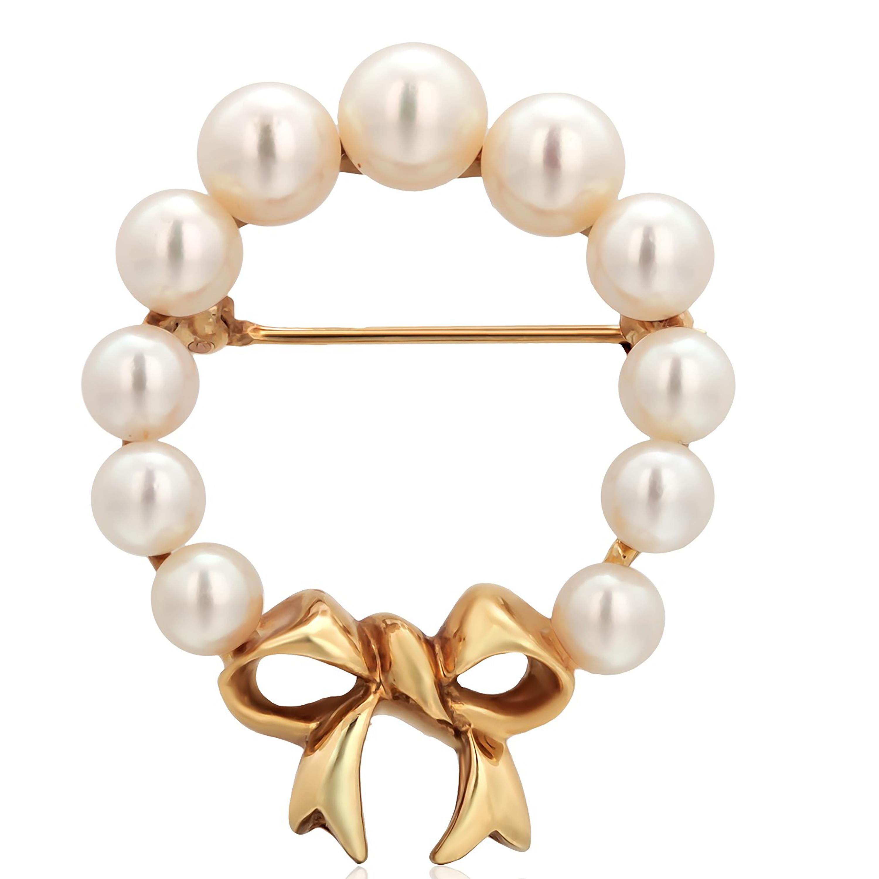 Tiffany & Co. Seltene 18 Karat Gold Perlenschleife 1,35 x 1,05 Zoll Brosche, Vintage  im Zustand „Gut“ in New York, NY