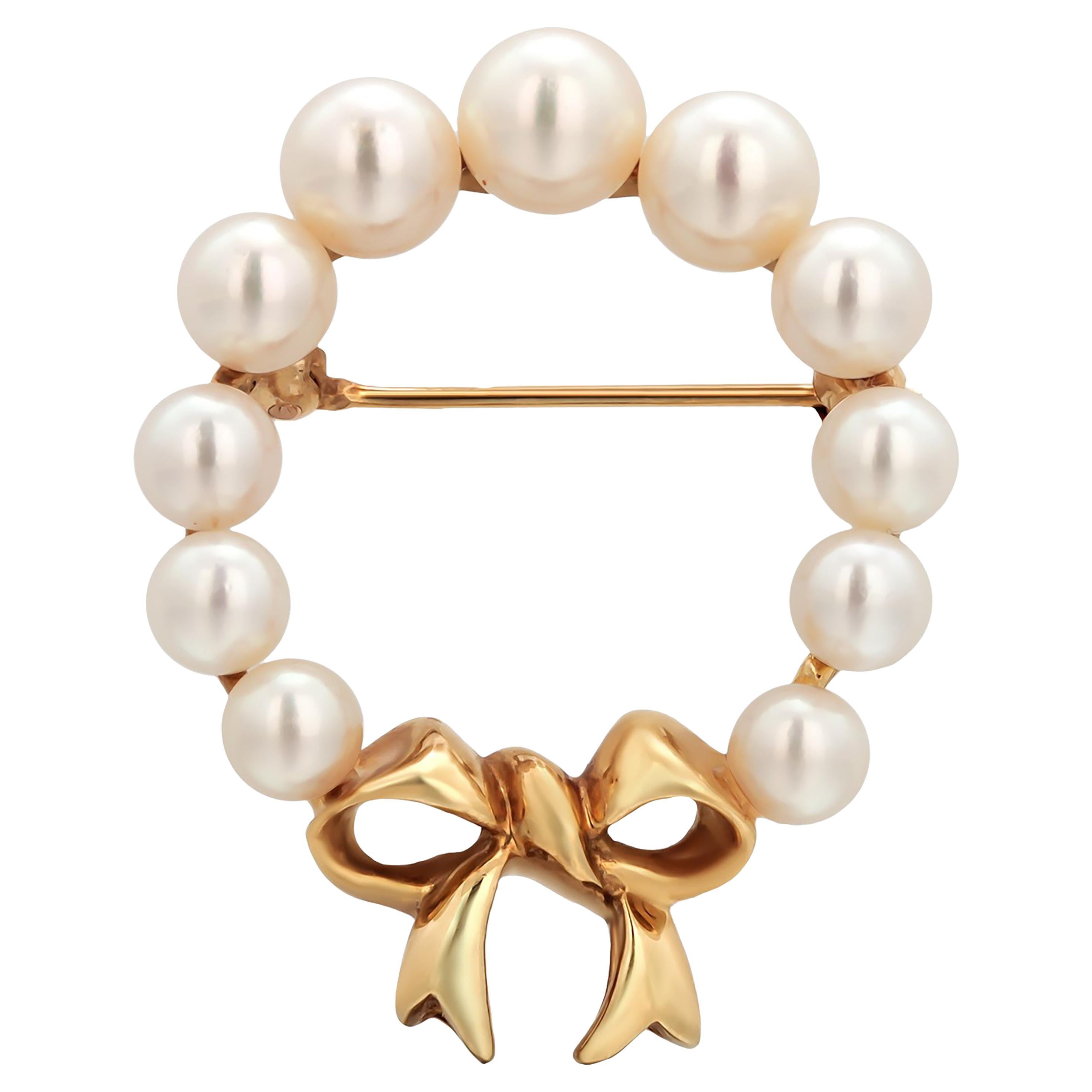 Tiffany & Co. Seltene 18 Karat Gold Perlenschleife 1,35 x 1,05 Zoll Brosche, Vintage 