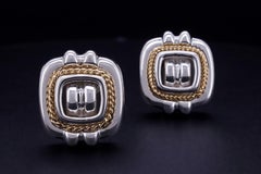 Tiffany & Co VINTAGE RARE Silver 18K Gold Rope Square Earrings