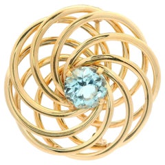 Tiffany & Co. Vintage Retro 14k Gold 3ct Aquamarine Infinity Swirl Circle Brooch