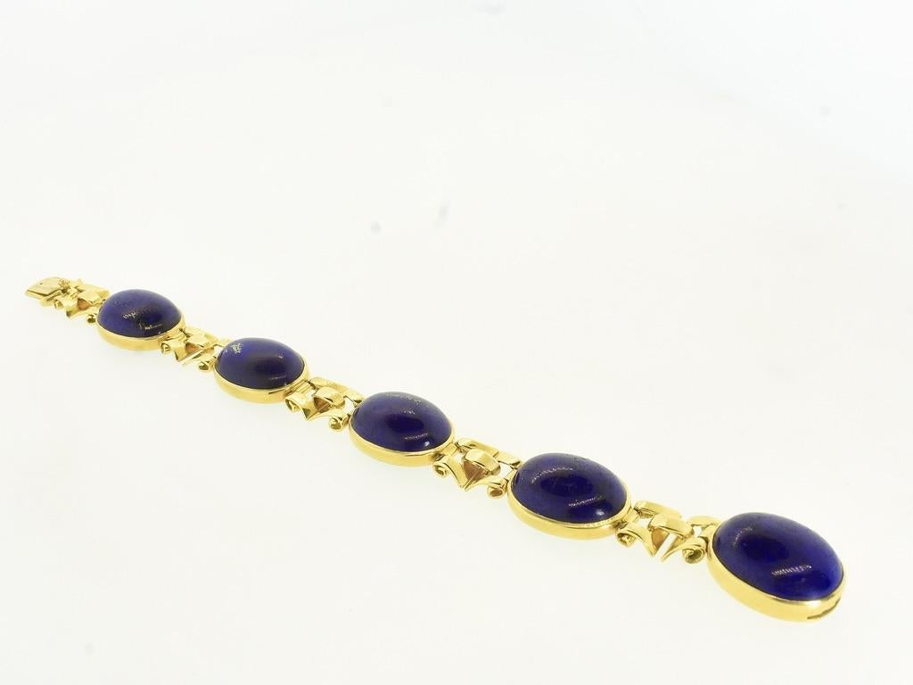 Rétro Tiffany & Co. Bracciale retrò d'epoca con 5 pregiati lapislazzuli naturali, c.C. 1950 in vendita