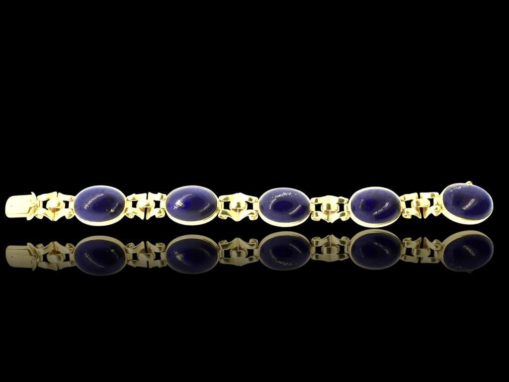 Cabochon Tiffany & Co. Bracciale retrò d'epoca con 5 pregiati lapislazzuli naturali, c.C. 1950 in vendita