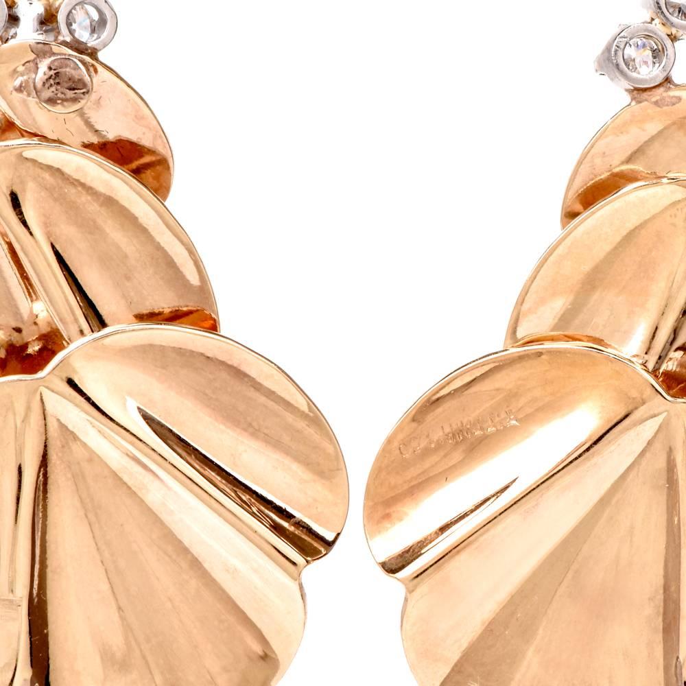 Women's Tiffany & Co. Vintage Retro Gold Diamond Clip-Back Chandelier Earrings