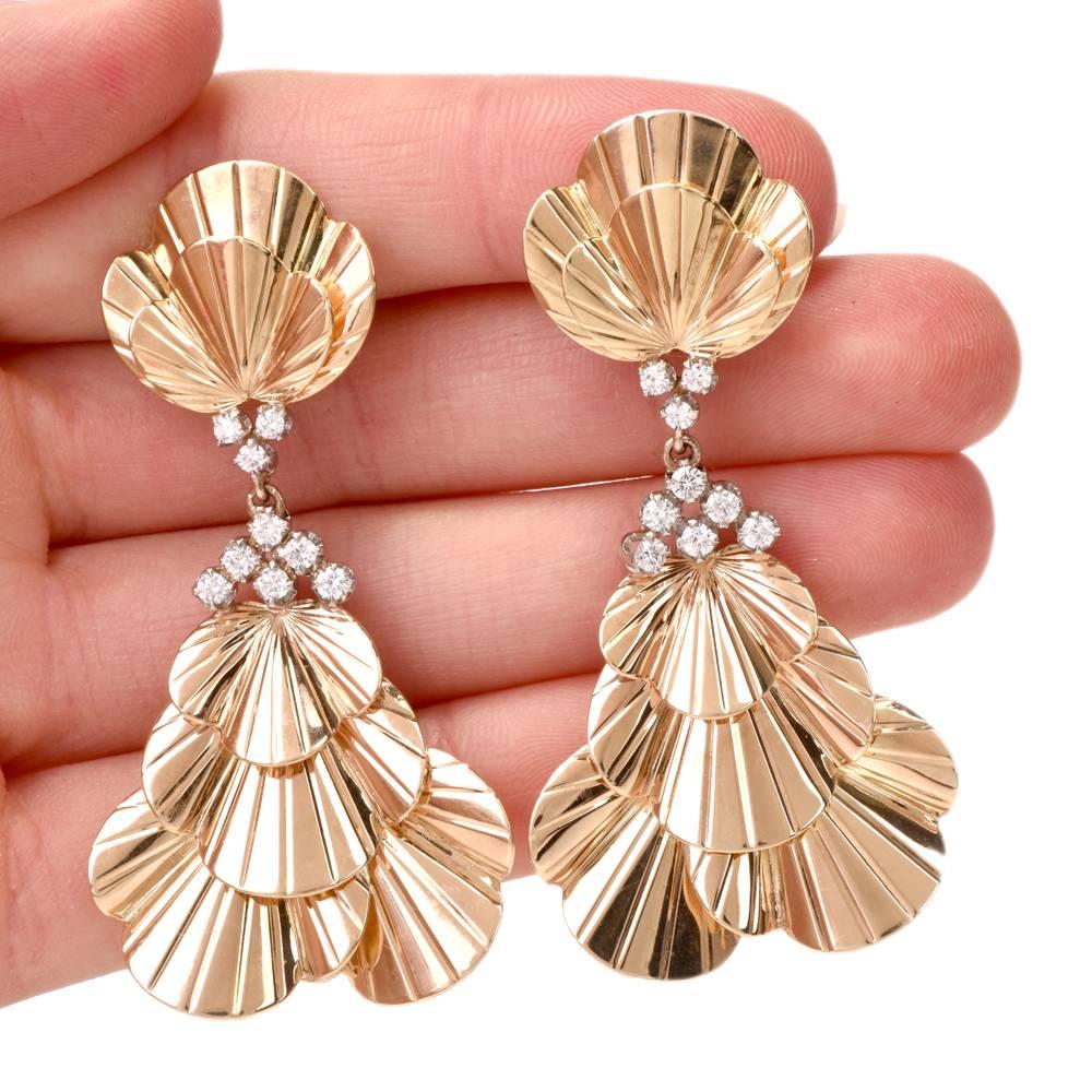 Tiffany & Co. Vintage Retro Gold Diamond Clip-Back Chandelier Earrings 1
