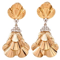 Tiffany & Co. Vintage Retro Gold Diamond Clip-Back Chandelier Earrings