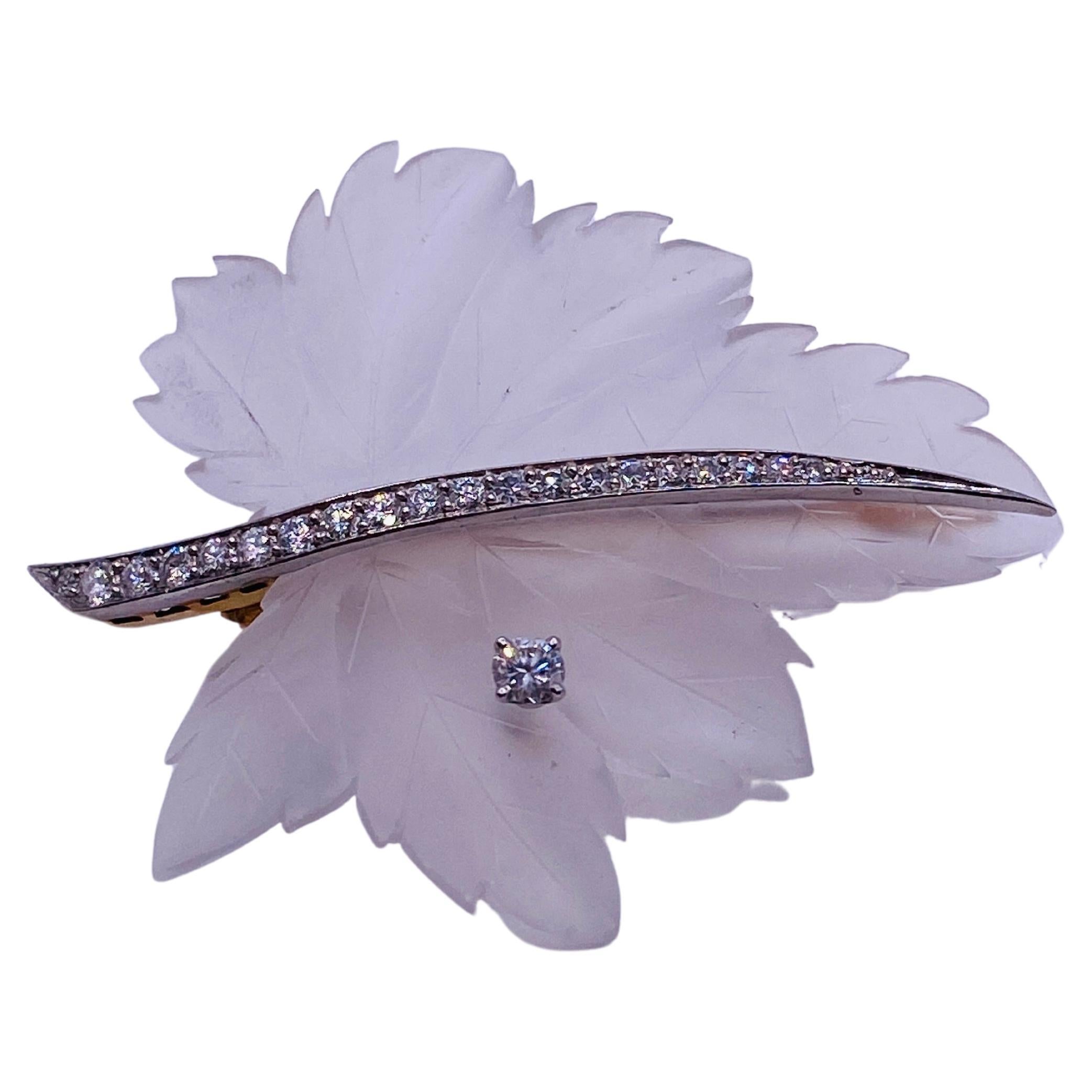 Tiffany & Co Vintage Rock Crystal and Diamond Leaf Brooch Pin