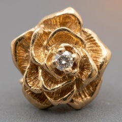 Tiffany & Co. Vintage Rose Flower Diamond 14k Yellow Gold Clip-On Earrings