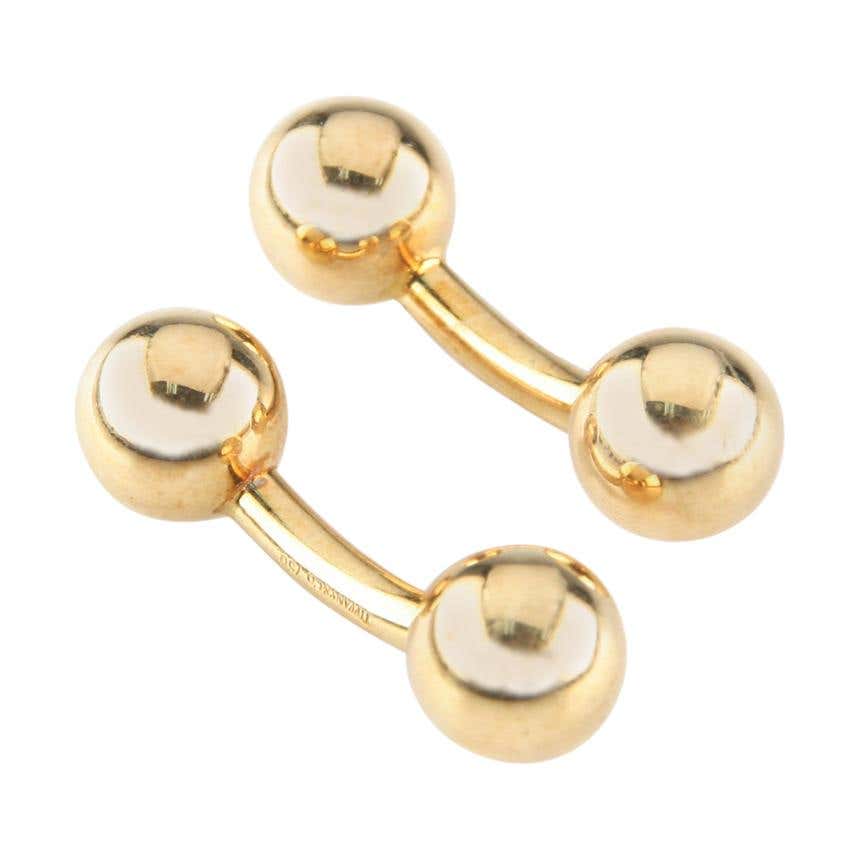 Tiffany and Co. Vintage Round Ball Curved Cufflinks in 18 Karat Yellow ...