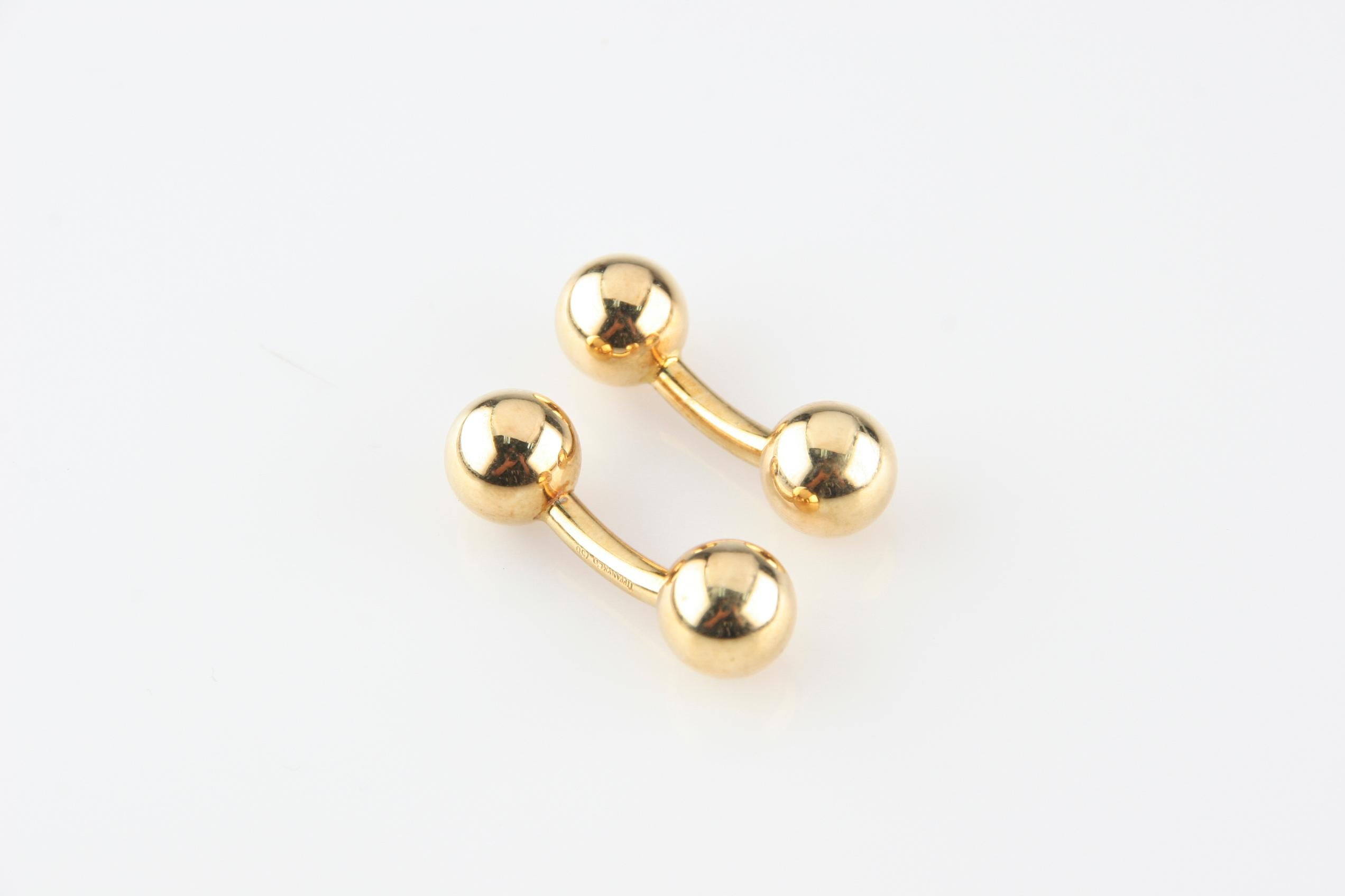 Men's Tiffany & Co. Vintage Round Ball Curved Cufflinks in 18 Karat Yellow Gold
