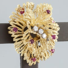 Tiffany & Co. Vintage Ruby and Diamond 18 Karat Yellow Gold Brooch