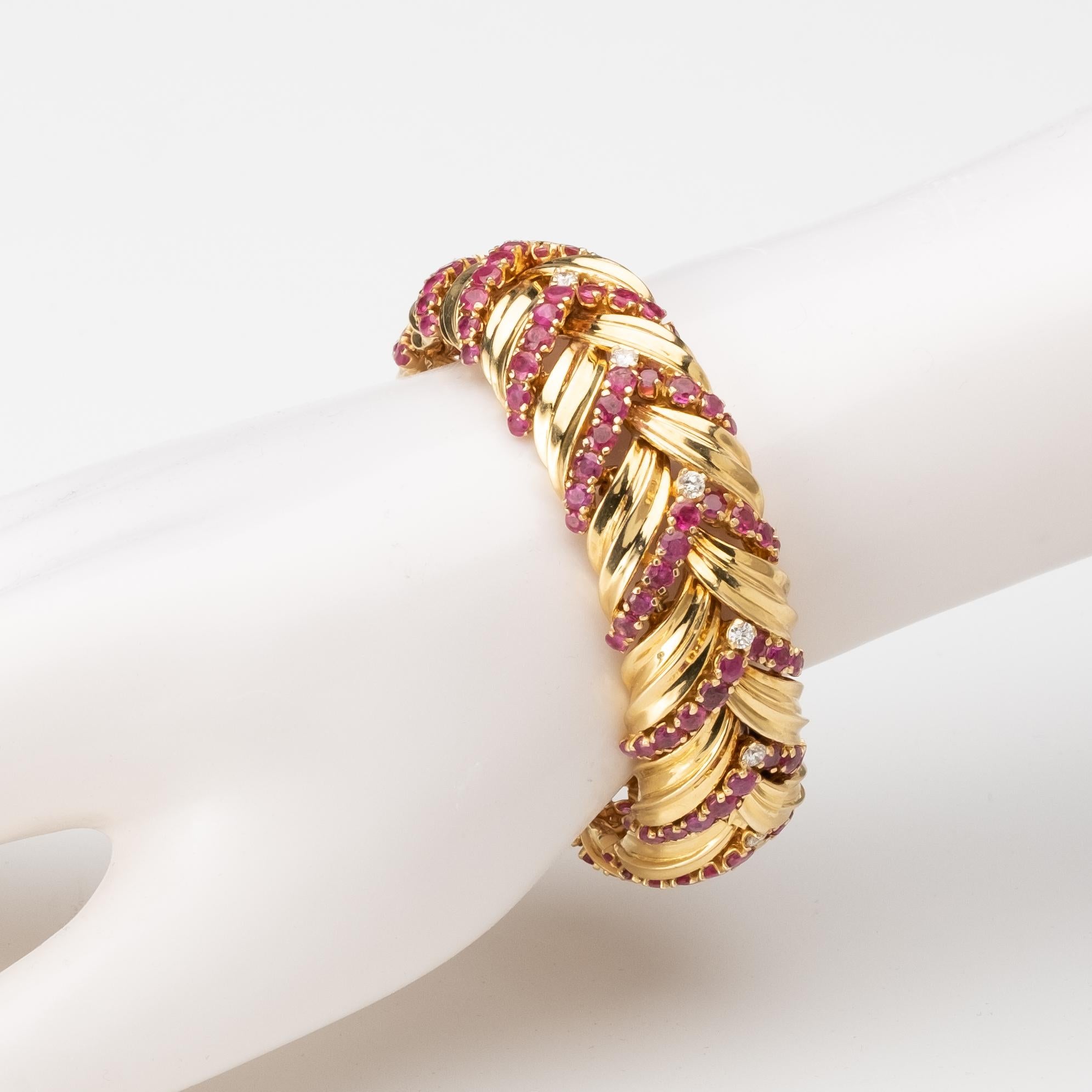 Brilliant Cut Tiffany & Co Vintage Ruby, Diamond, and 18k Gold Bracelet