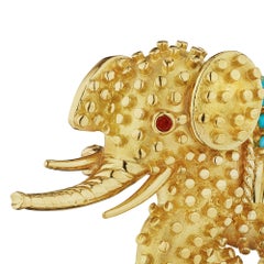 Tiffany & Co. Vintage Ruby Turquoise Gold Elephant Brooch