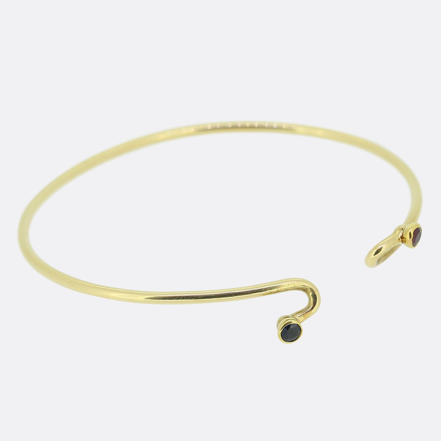 Round Cut Tiffany & Co. Vintage Sapphire and Ruby Hook Bangle