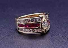 Tiffany & Co Vintage  Schlumberger Ring in 18K Yellow Gold with Diamonds & Ruby