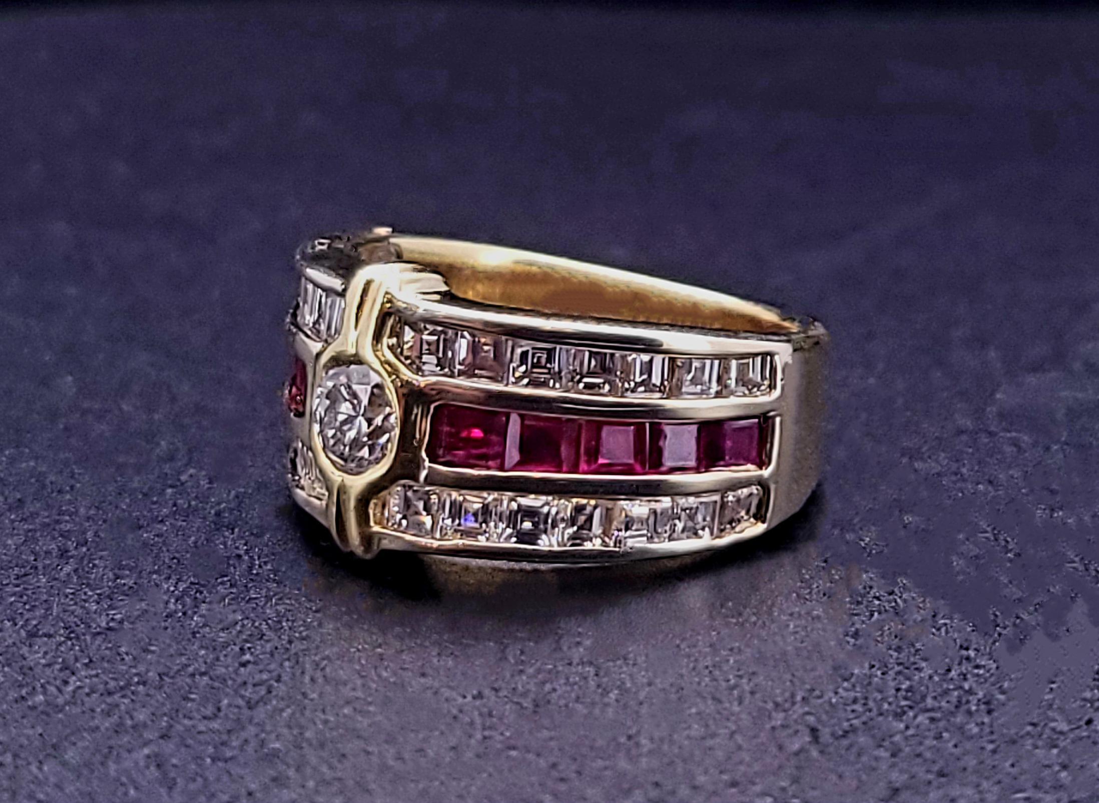 Taille ronde Tiffany & Co Vintage  Bague Schlumberger en or jaune 18 carats avec diamants et rubis en vente