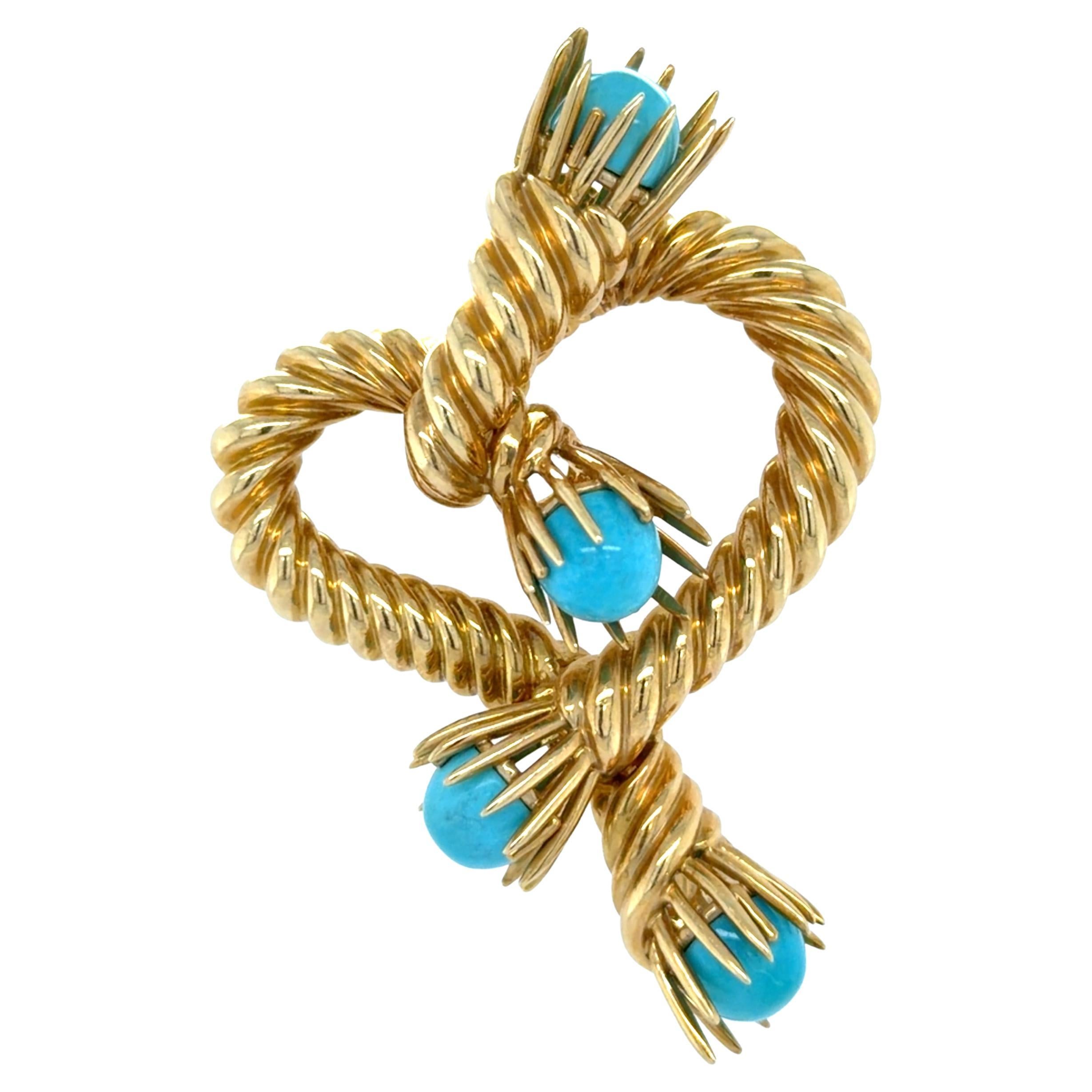 Tiffany 
Co, Broche Vintage Schlumberger Studios en or jaune et turquoise