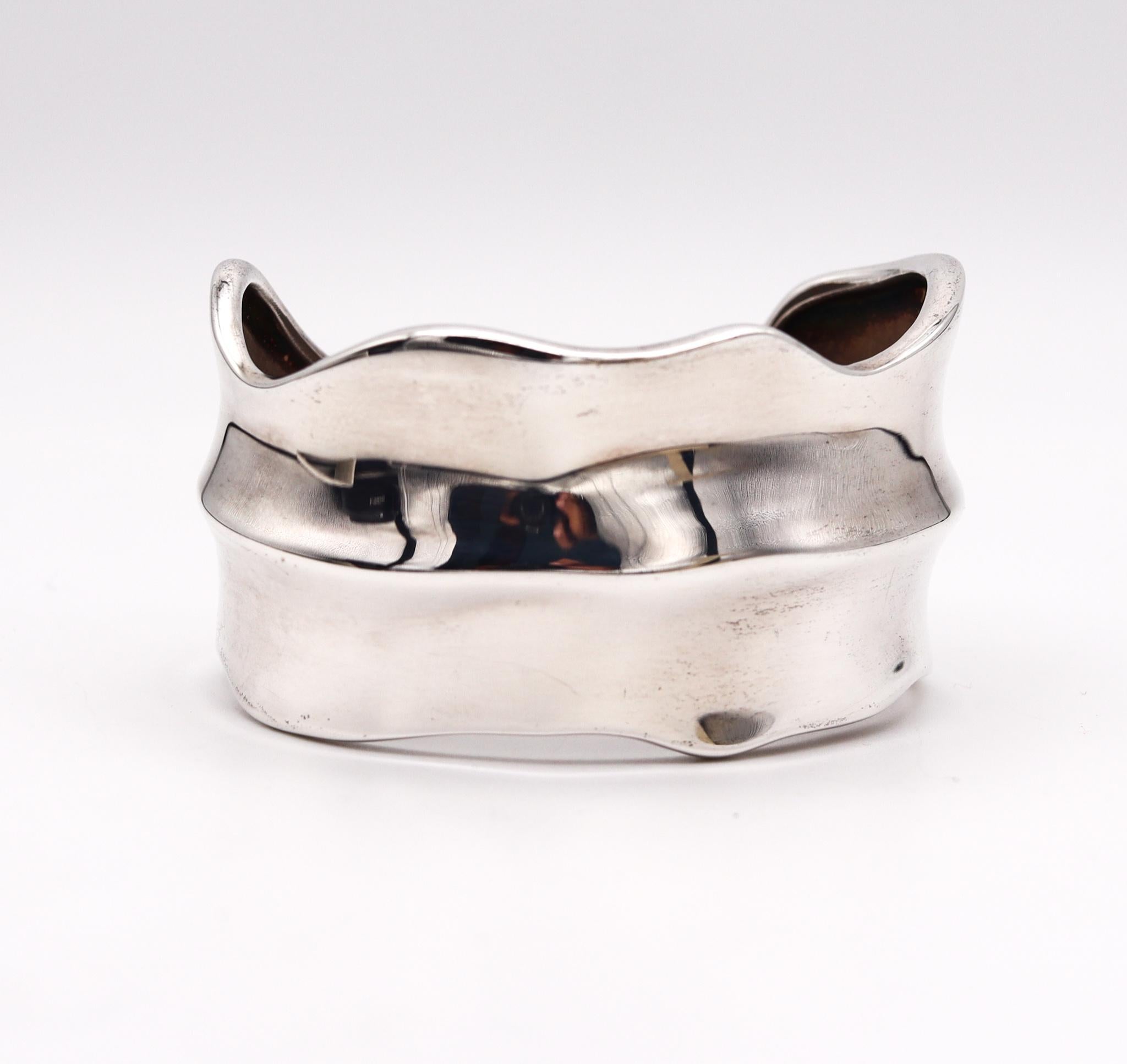 Women's or Men's Tiffany & Co. Vintage Sculpted Nature Leaf Cuff Bracelet In 925 Sterling Silver