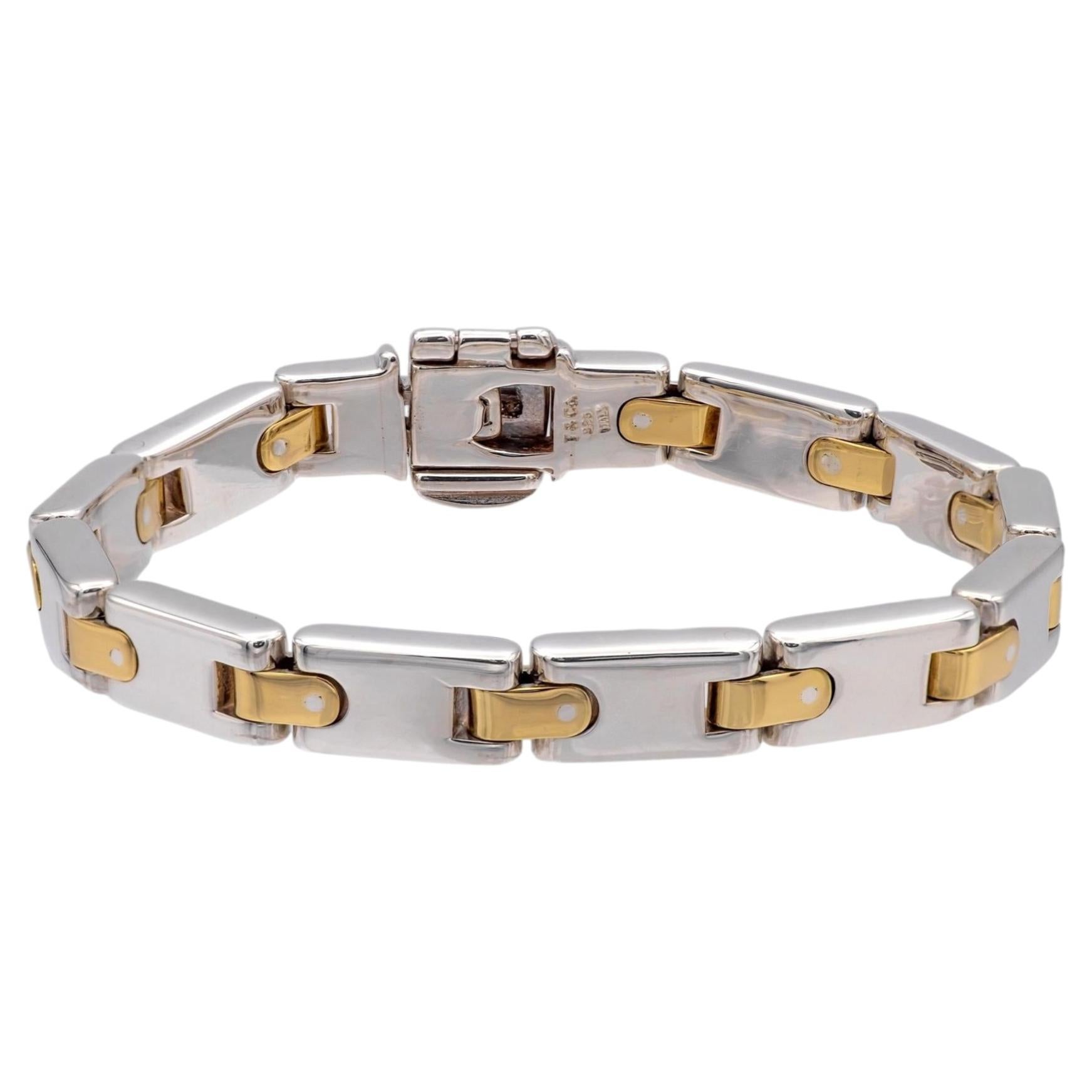 Tiffany & Co Vintage Silver 18K Yellow gold H Link Bracelet 6.75" For Sale