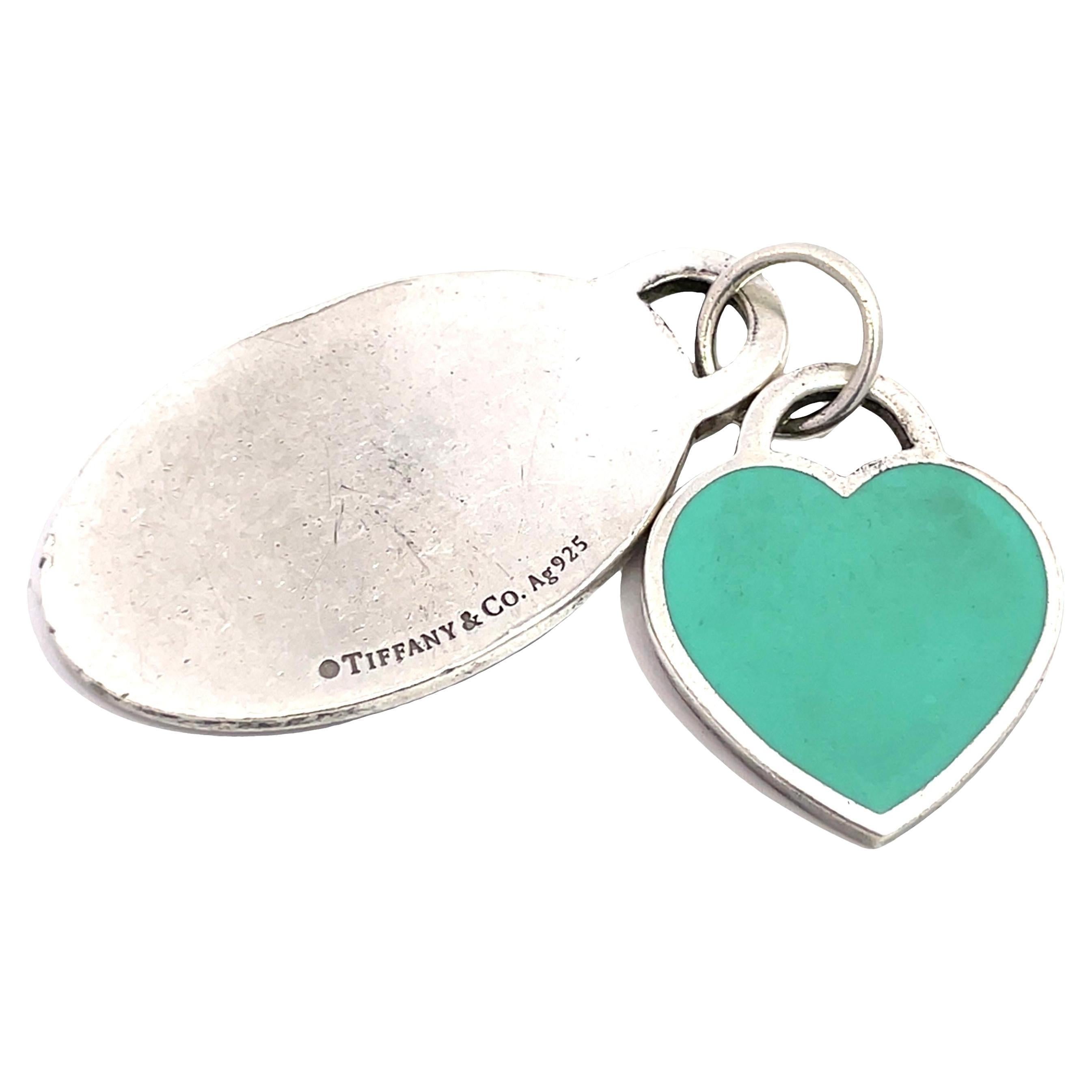 Tiffany 
Co. Vintage Silber Türkis Herz 
Rückkehr nach Tiffany Tag Anhänger im Angebot
