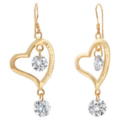 Tiffany Co Vintage Silver Yellow Gold Plated Cubic Zirconia Heart Hoop Earrings