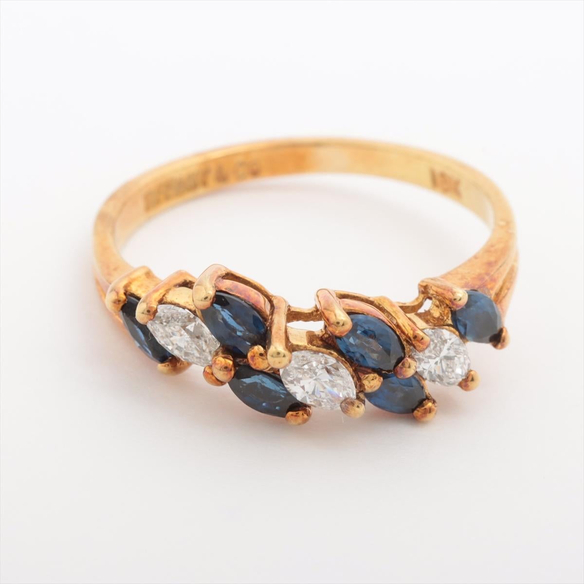 Tiffany & Co. Goldring mit kleinem Saphir und Diamant im Zustand „Gut“ in Humacao, PR