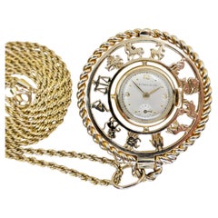 Tiffany & Co Vintage Solid 14k Zodiac Pendant Watch Movement by Concord. 1960's Tiffany & Co Vintage Solid 14k Zodiac Pendant Watch Movement by Concord. 1960's