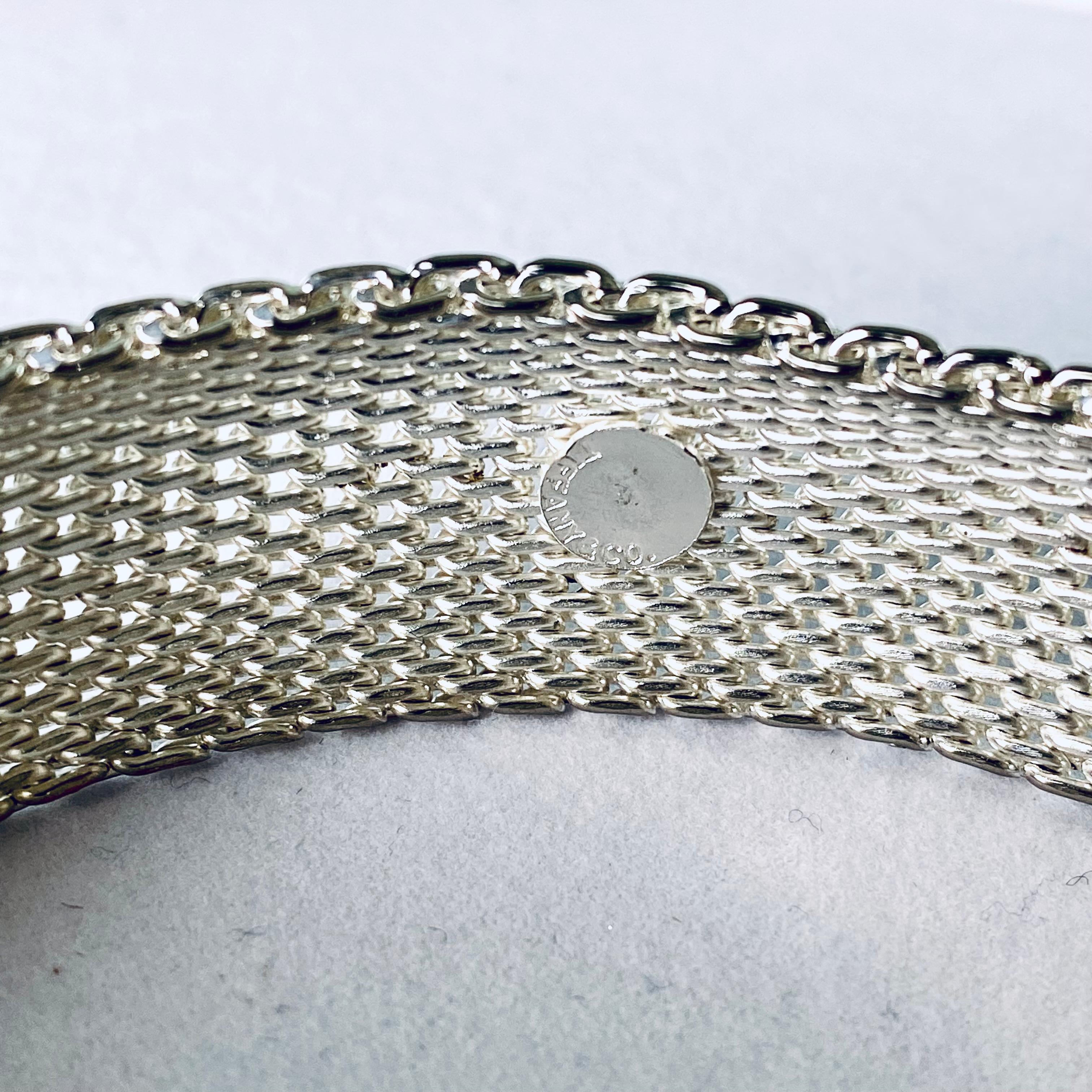 Women's Tiffany Co Vintage Somerset Silver Mesh Weave Bangle Bracelet 0.80 Inch Width 