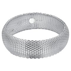 Tiffany Co Vintage Somerset Silver Mesh Weave Bangle Bracelet 0.80 Inch Width 