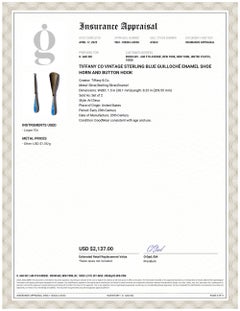 Tiffany Co Vintage Sterling Blue Guilloché Enamel Shoe Horn and Button Hook