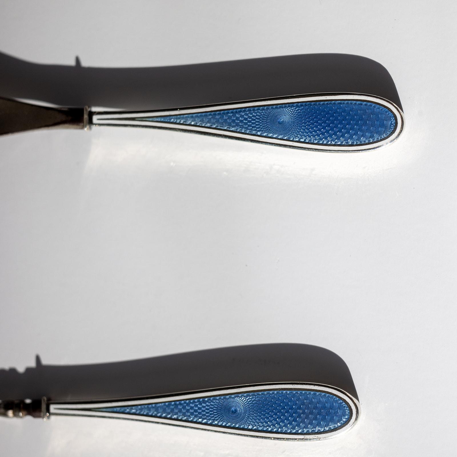 Tiffany Co. Vintage Sterling Blau Guilloché Emaille Schuhanzieher und Knopfhaken für Damen oder Herren