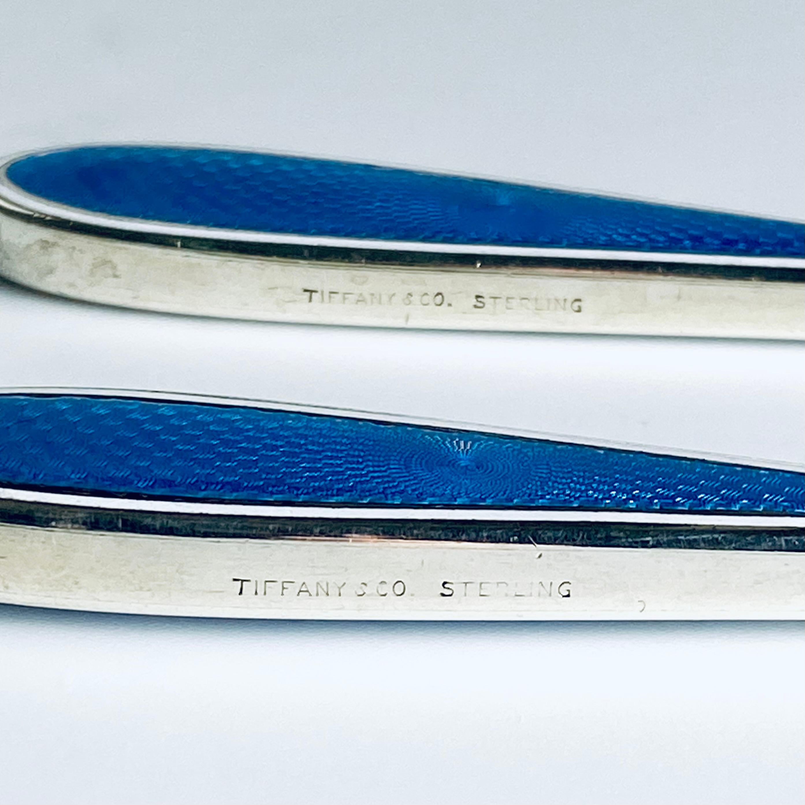 Tiffany Co. Vintage Sterling Blau Guilloché Emaille Schuhanzieher und Knopfhaken 1