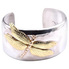 Tiffany & Co. Vintage Sterling Silver and 18 Karat Two-Tone Dragon Fly Cuff