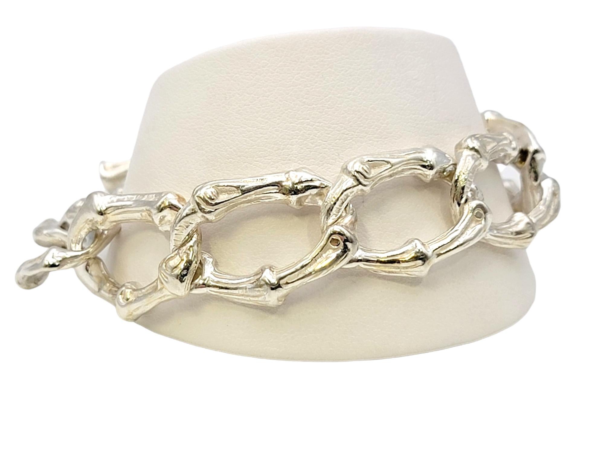 Tiffany & Co. Breites Gliederarmband aus Sterlingsilber mit Knopfleiste aus Bambus 3