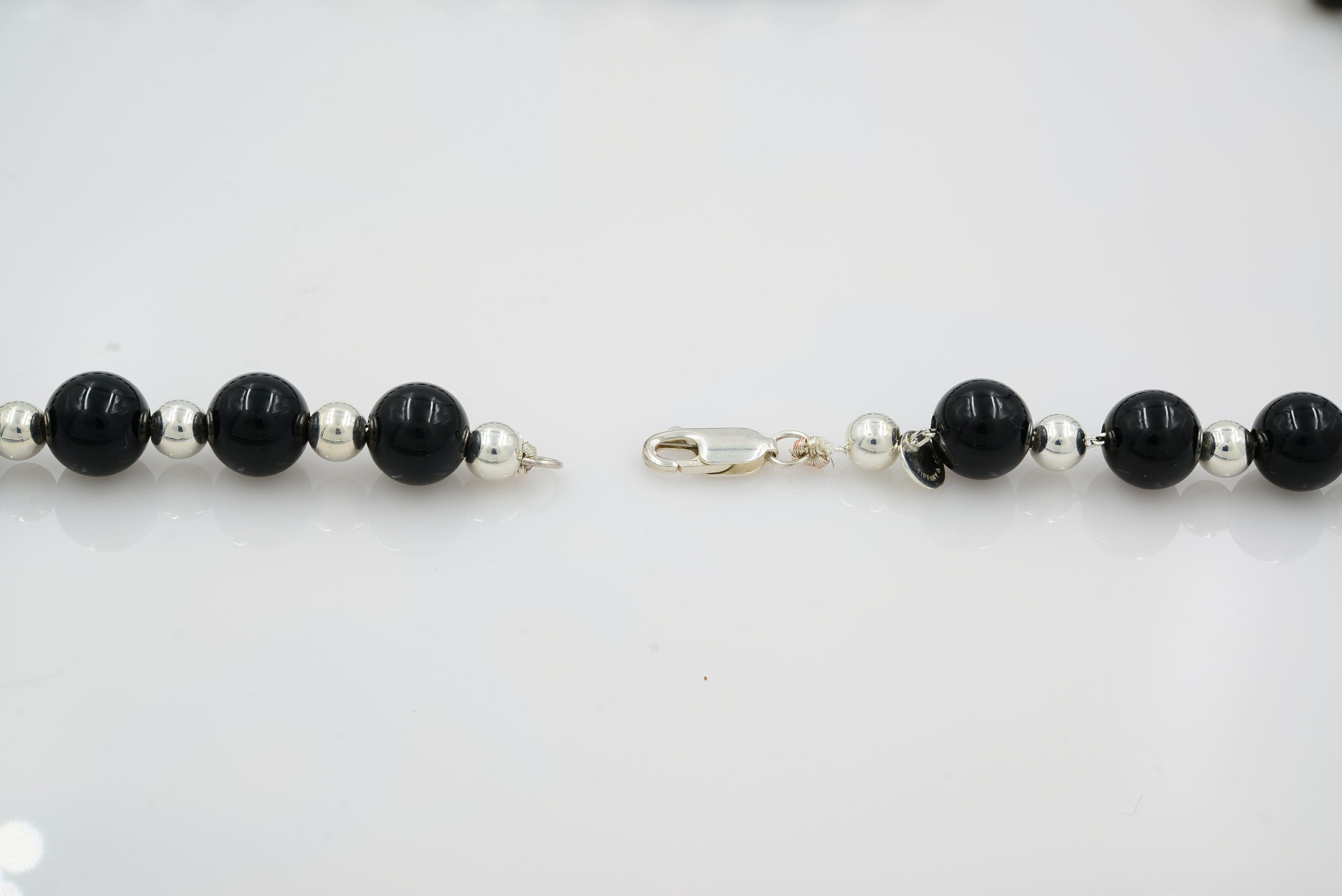 Tiffany & Co. Vintage Sterling Silver Black Onyx Bead Necklace