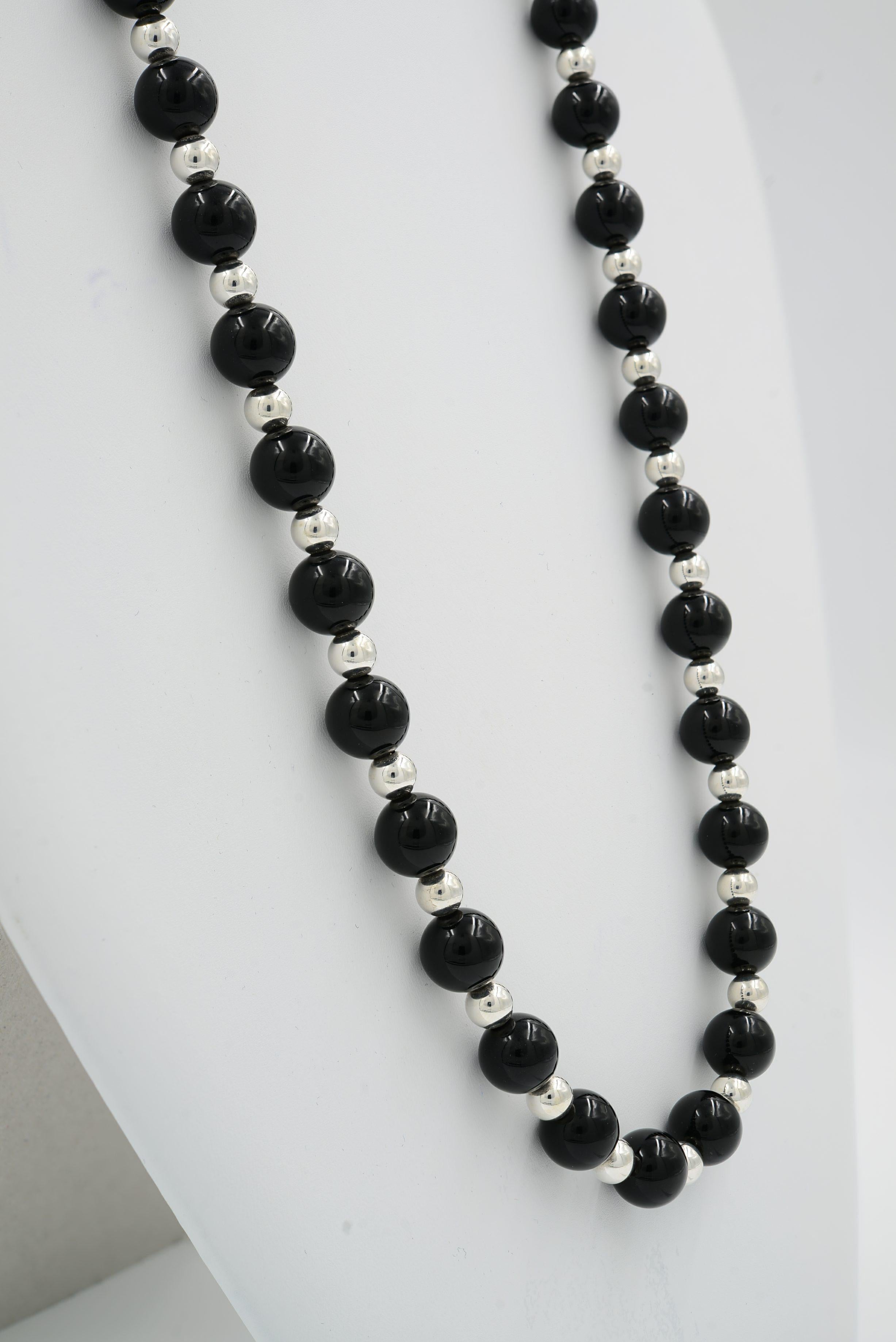 Women's Tiffany & Co. Vintage Sterling Silver Black Onyx Bead Necklace