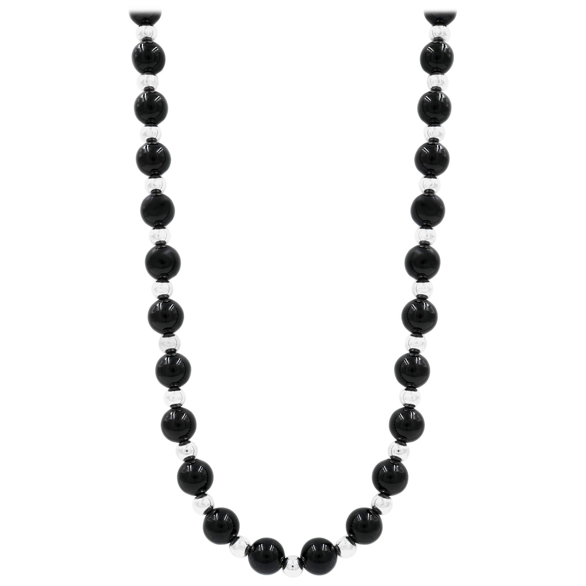 Tiffany & Co. Vintage Sterling Silver Black Onyx Bead Necklace