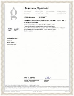 Tiffany Co Vintage Sterling Silver Football Bullet-Back 0.50 Inch Cufflinks