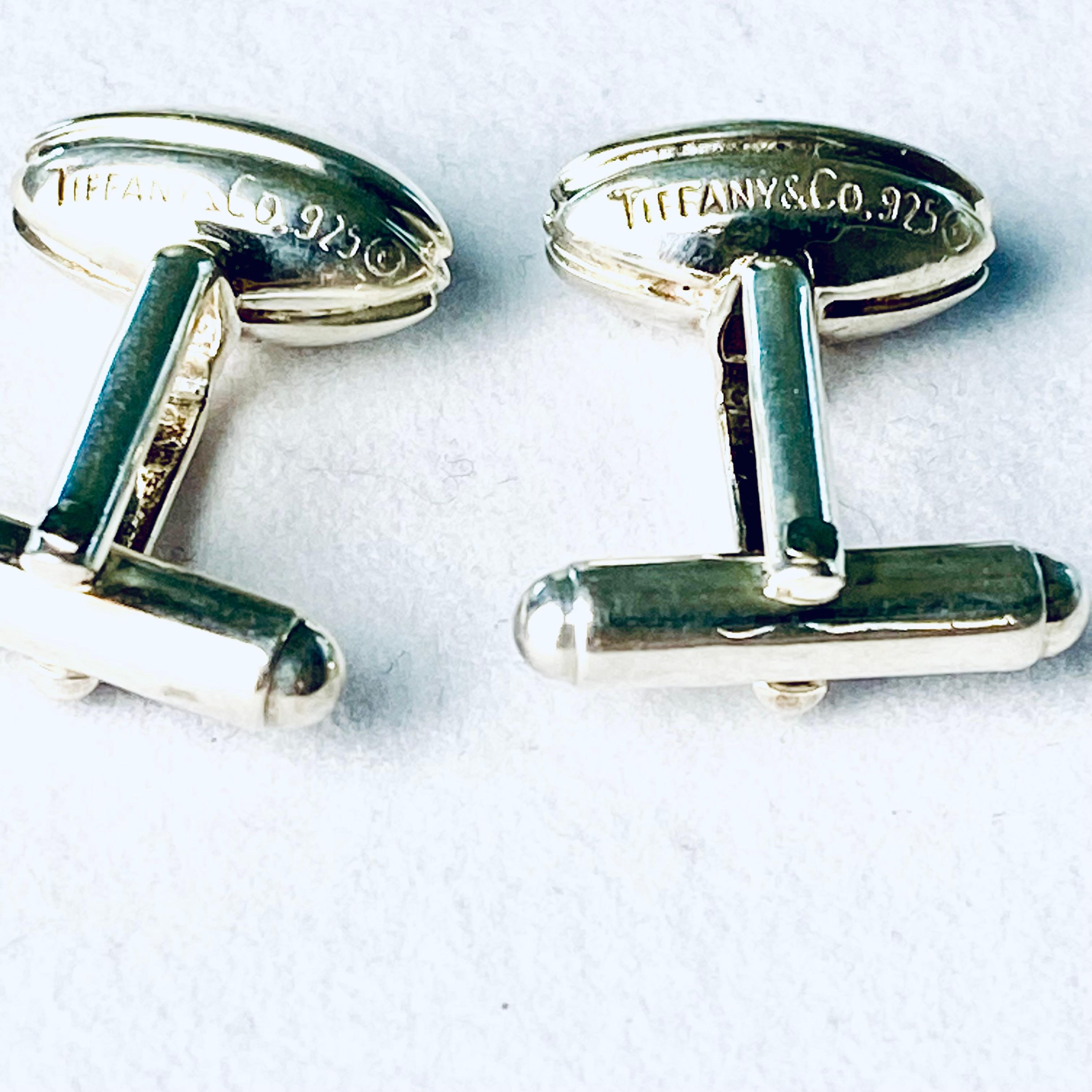 Tiffany Co Vintage Sterling Silver Football Bullet-Back 0.50 Inch Cufflinks In Good Condition For Sale In New York, NY