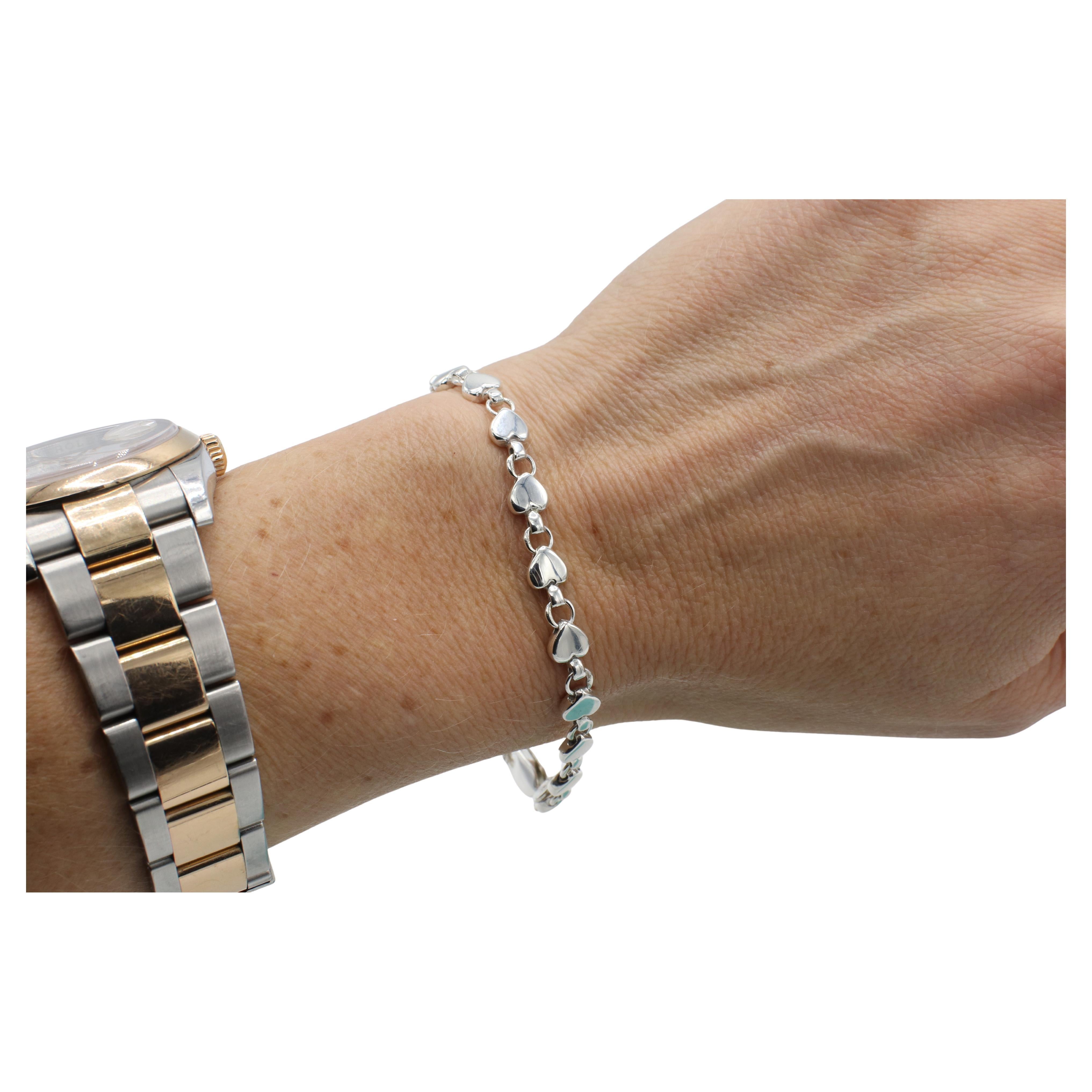 Tiffany & Co. Vintage Sterling Silver Heart Link Bracelet In Excellent Condition In  Baltimore, MD