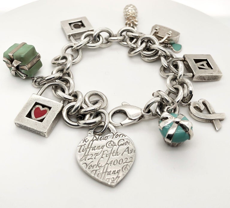Tiffany and Co. Vintage Sterling Silver Link Charm Bracelet Long 9