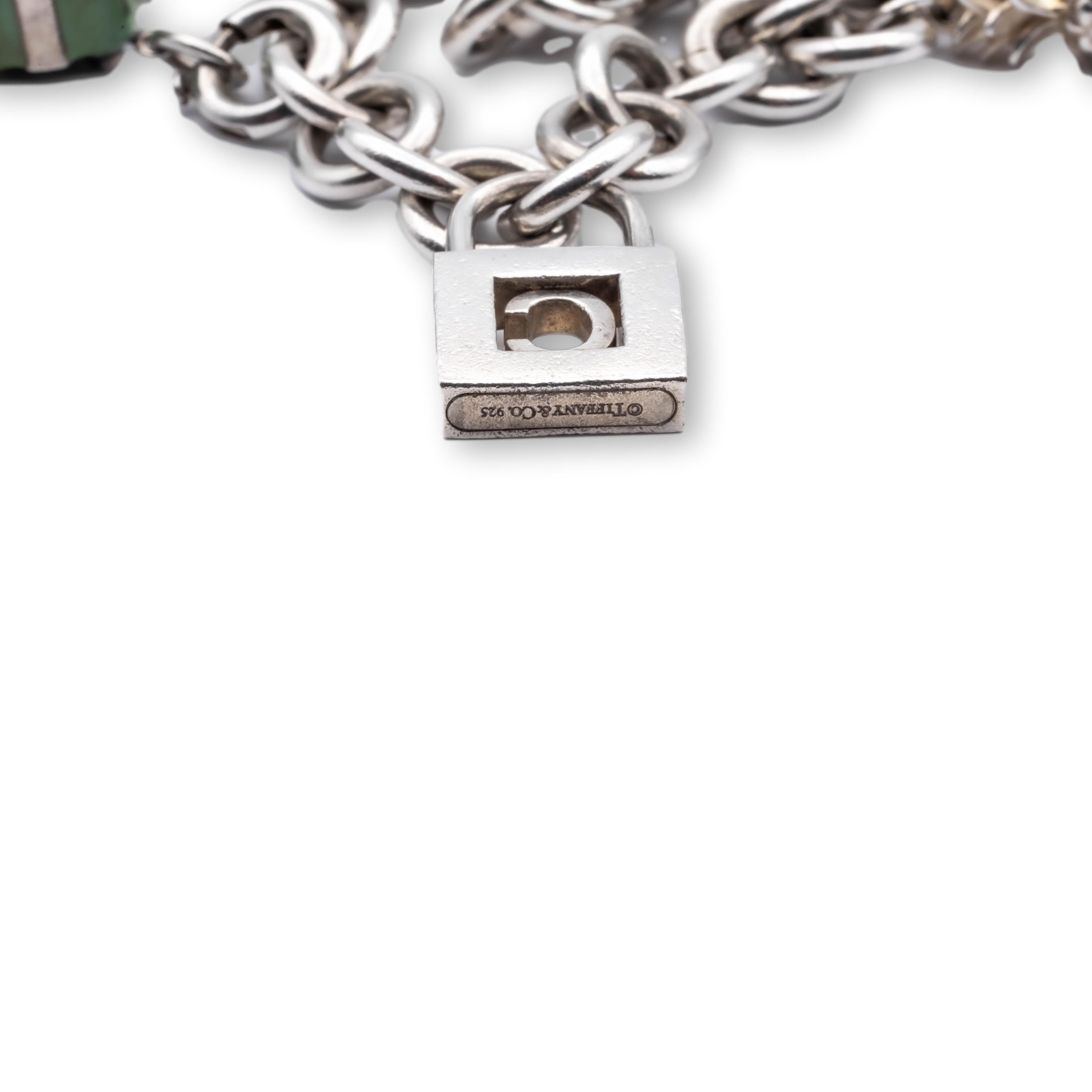 Women's Tiffany & Co. Vintage Sterling Silver Link Charm Bracelet Long 9 Large Charms